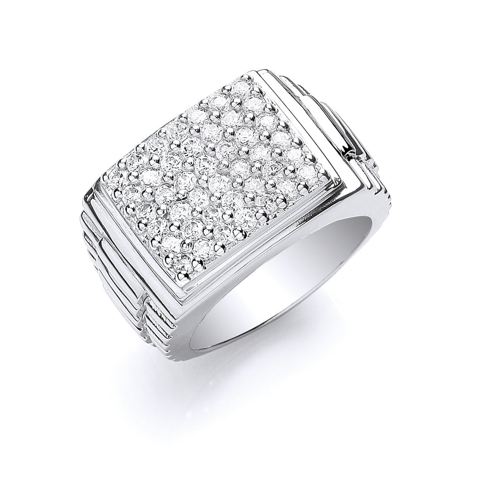 Silver Gents Square Top Cubic Zirconia Ring – product view
