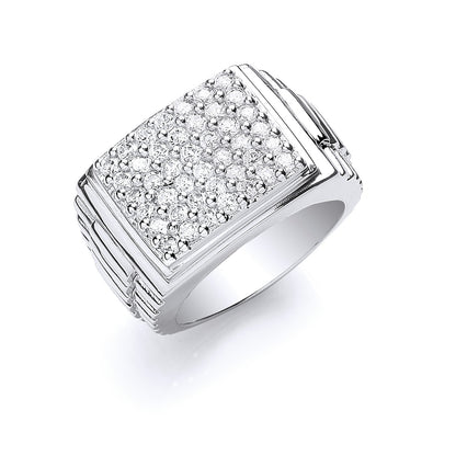 Silver Gents Square Top Cubic Zirconia Ring – product view