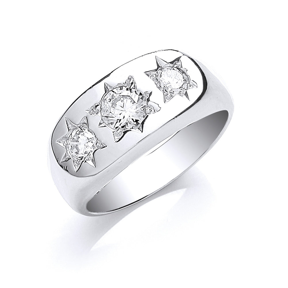Silver Gents 3 Stone Cubic Zirconia Ring