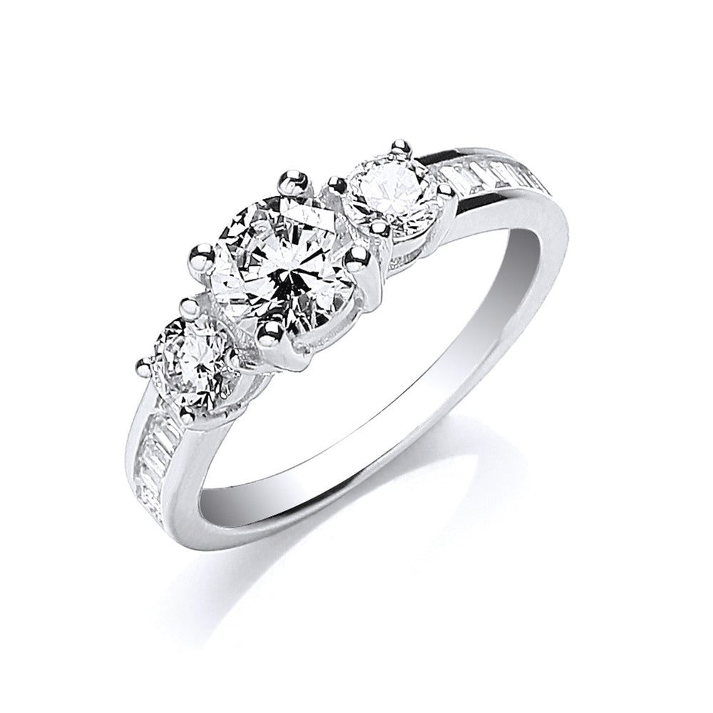 Silver Trilogy Rd. Brilliant with Baguettes on Shoulder Ring – product view