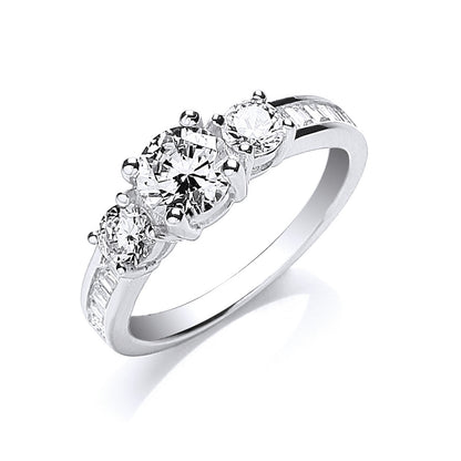 Silver Trilogy Rd. Brilliant with Baguettes on Shoulder Ring – product view