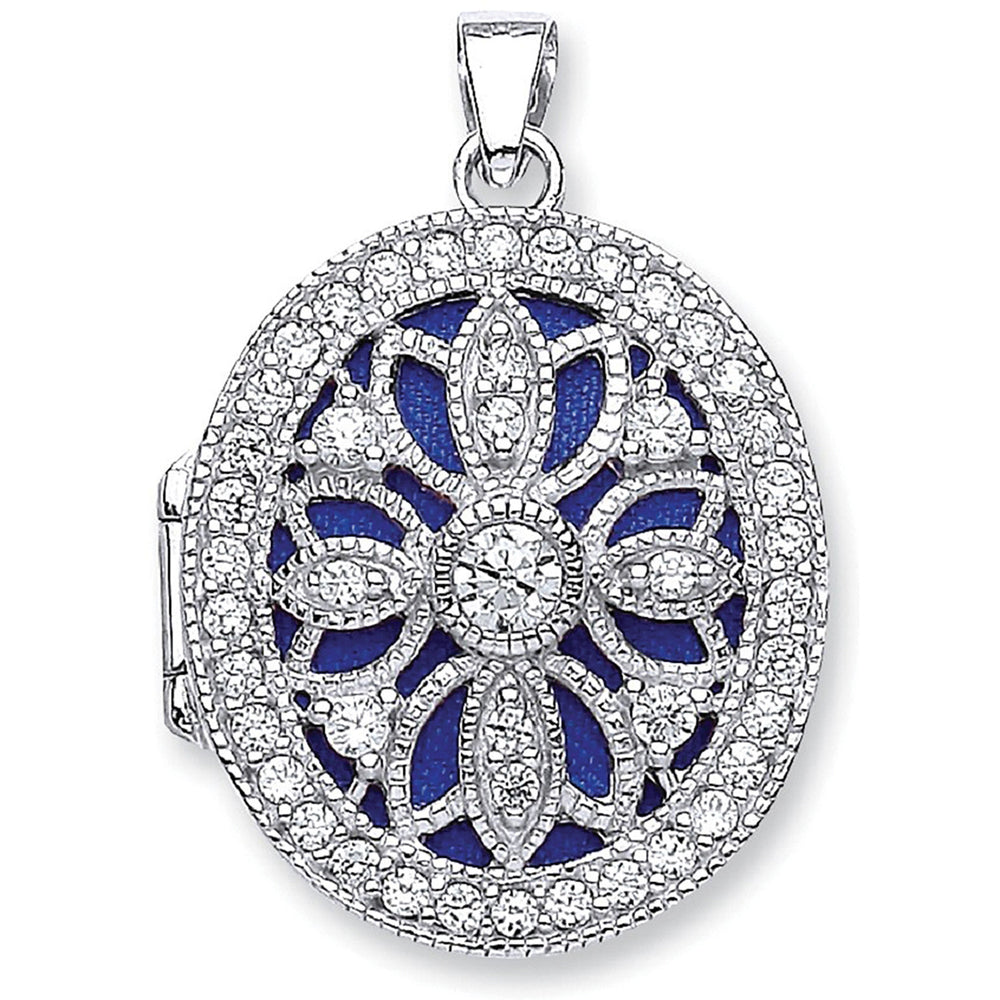 Silver Oval Cubic Zirconia Locket – product view