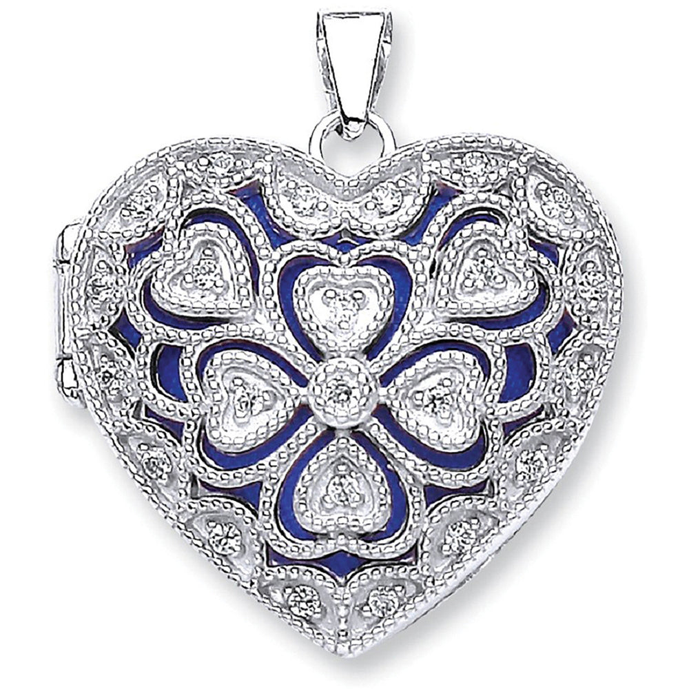 Silver Heart Cubic Zirconia Locket