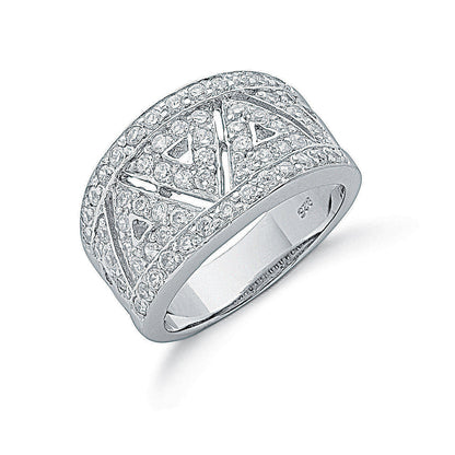 Silver Fancy Pave Set Cubic Zirconia Ring