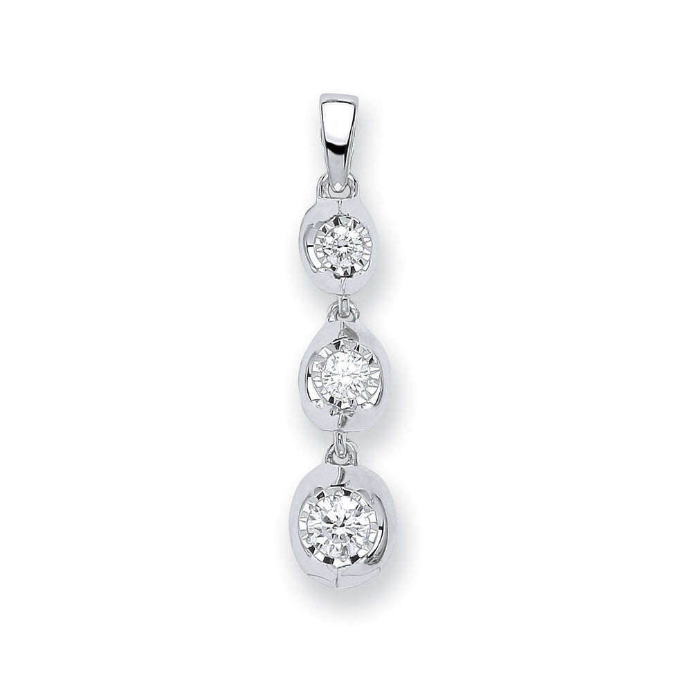 9ct White Gold 0.23ct Diamond Trilogy Drop Pendant