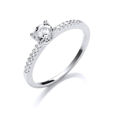 Silver Solitare With Cubic Zirconia Shoulder Ring