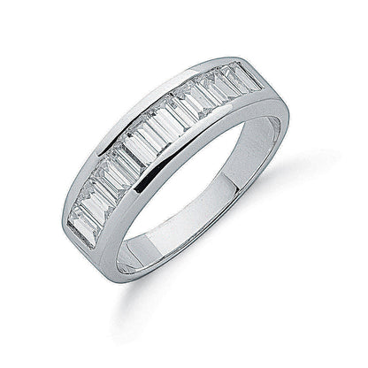 Silver Channel Set Baguette Cut Cubic Zirconia Half Eternity Ring