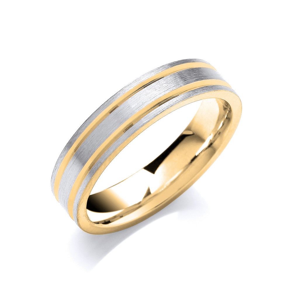5mm Two Colour Flat Court Matt Finish Parallel Groove Wedding Band – product view