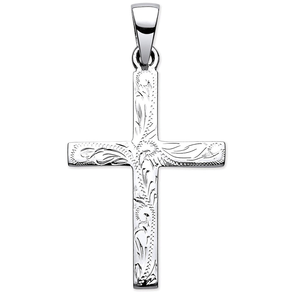 Silver Solid Cross with Design and Plain Back