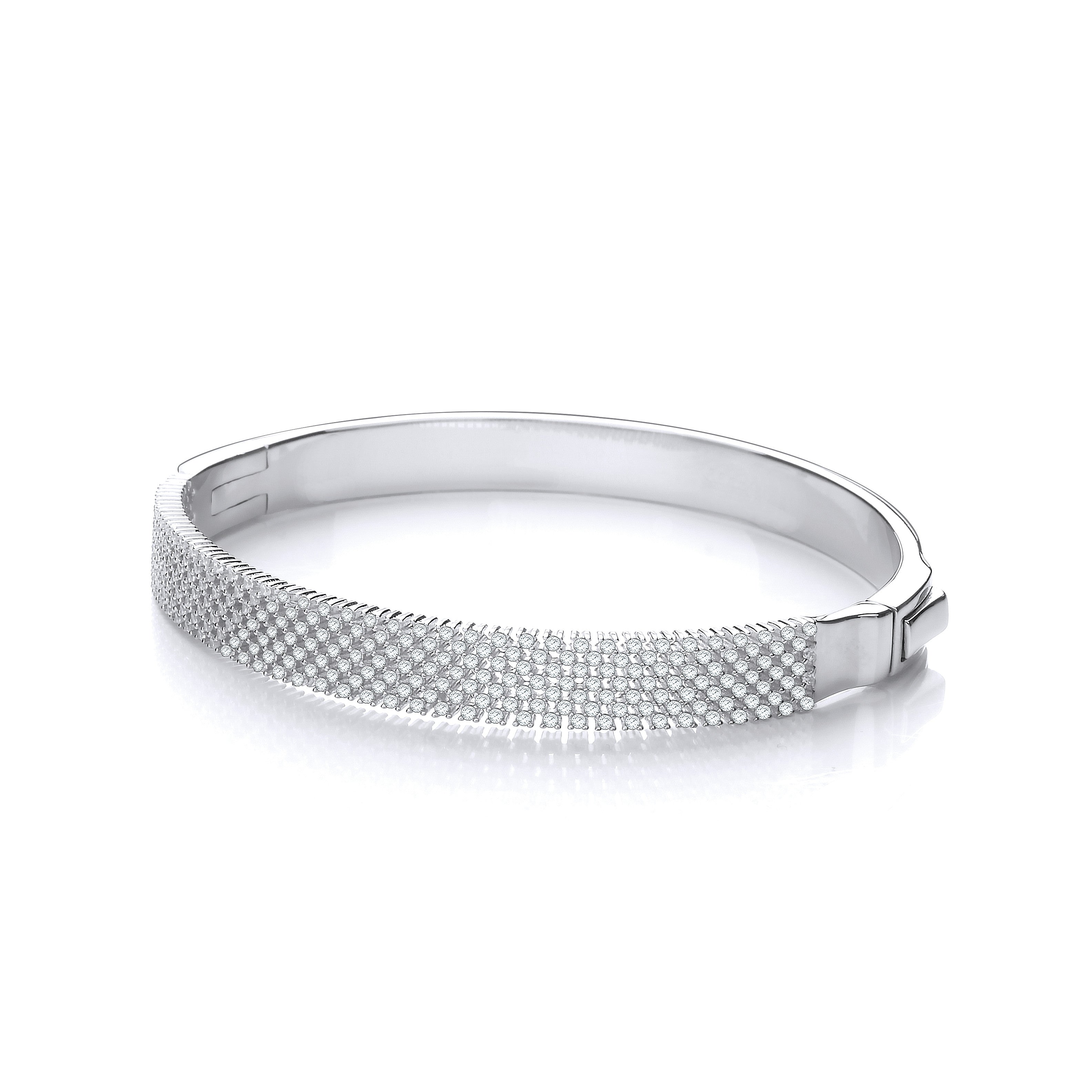 Micro Pave' Multi Row Cubic Zirconia Silver Bangle