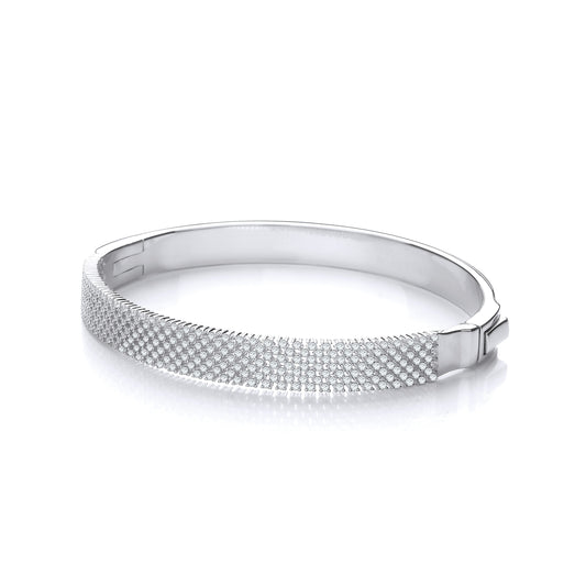 Micro Pave' Multi Row Cubic Zirconia Silver Bangle