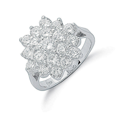 Silver Claw Set Cubic Zirconia Cluster Ring