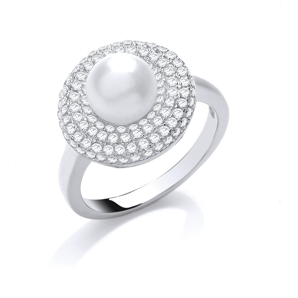 Silver Cubic Zirconia & Simulated Pearl Ring – product view
