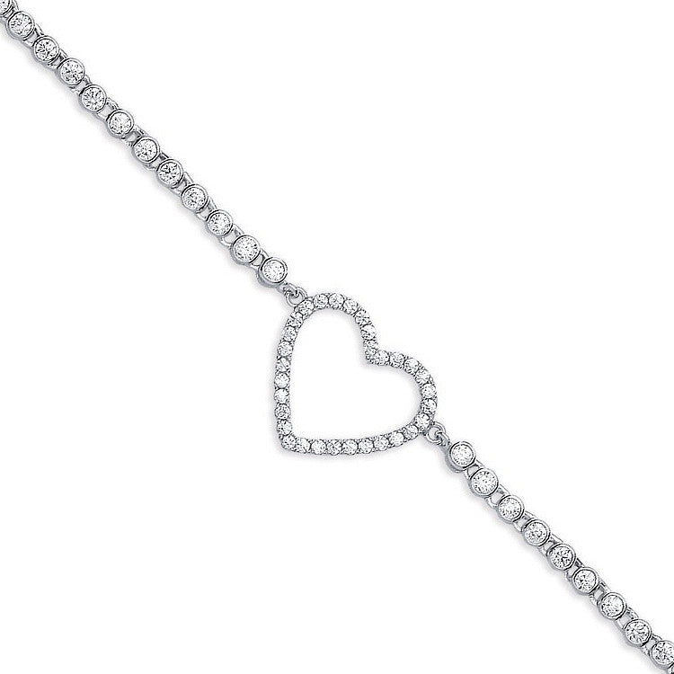 Silver Heart Cubic Zirconia Ladies Bracelet