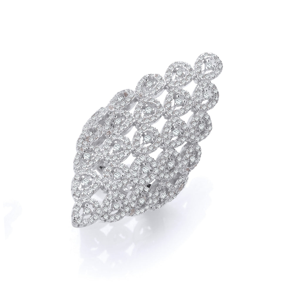 Silver Long Diamond Shape Design Cubic Zirconia Ring – product view