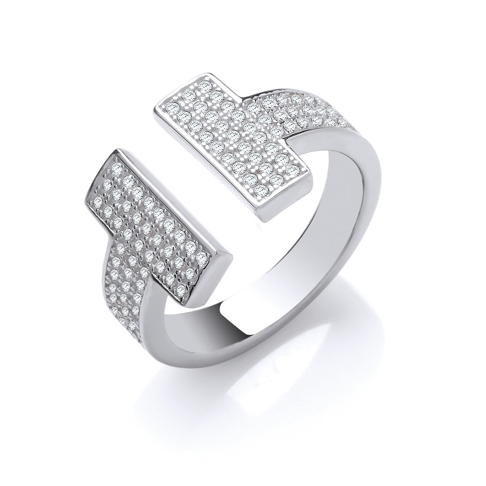 Silver T-Bar Cubic Zirconia Ring