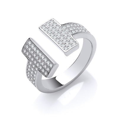 Silver T-Bar Cubic Zirconia Ring