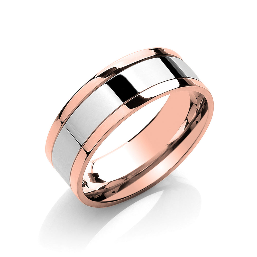 7mm Flat Court Two Colour with Parallel Groove Wedding Band