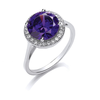Silver Purple Cubic Zirconia Cluster Ring