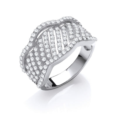 Silver Fancy Wavy Cubic Zirconia Ring