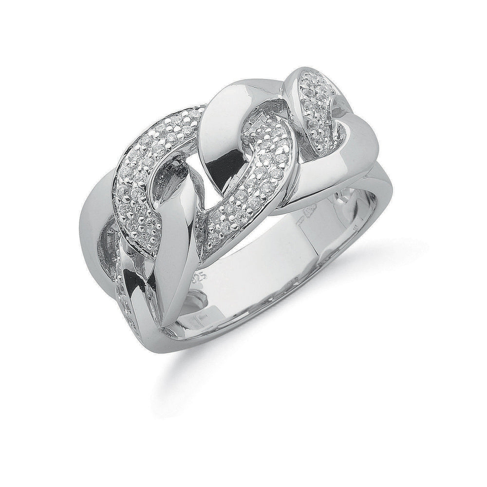 Silver Cubic Zirconia Chain Link Ring