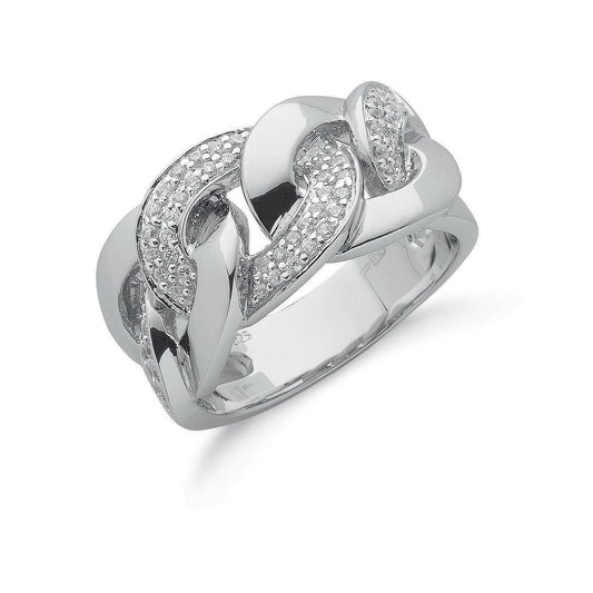 Silver Cubic Zirconia Chain Link Ring