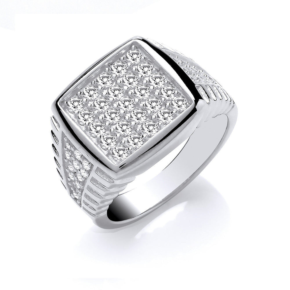 Silver Gents Square Top Cubic Zirconia Ring