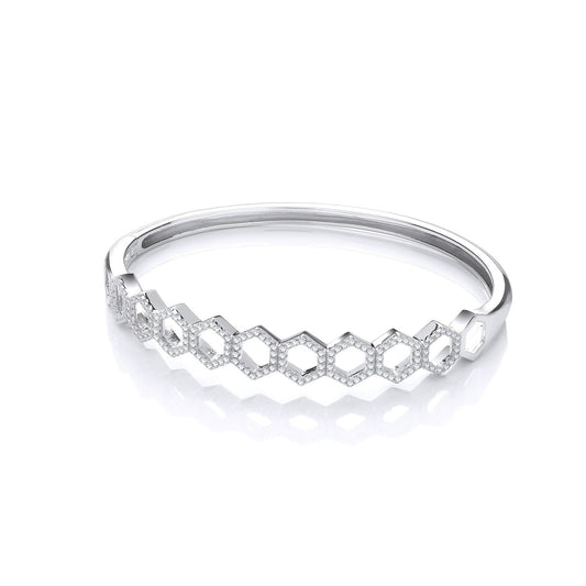 Honeycomb Style Cubic Zirconia Silver Bangle