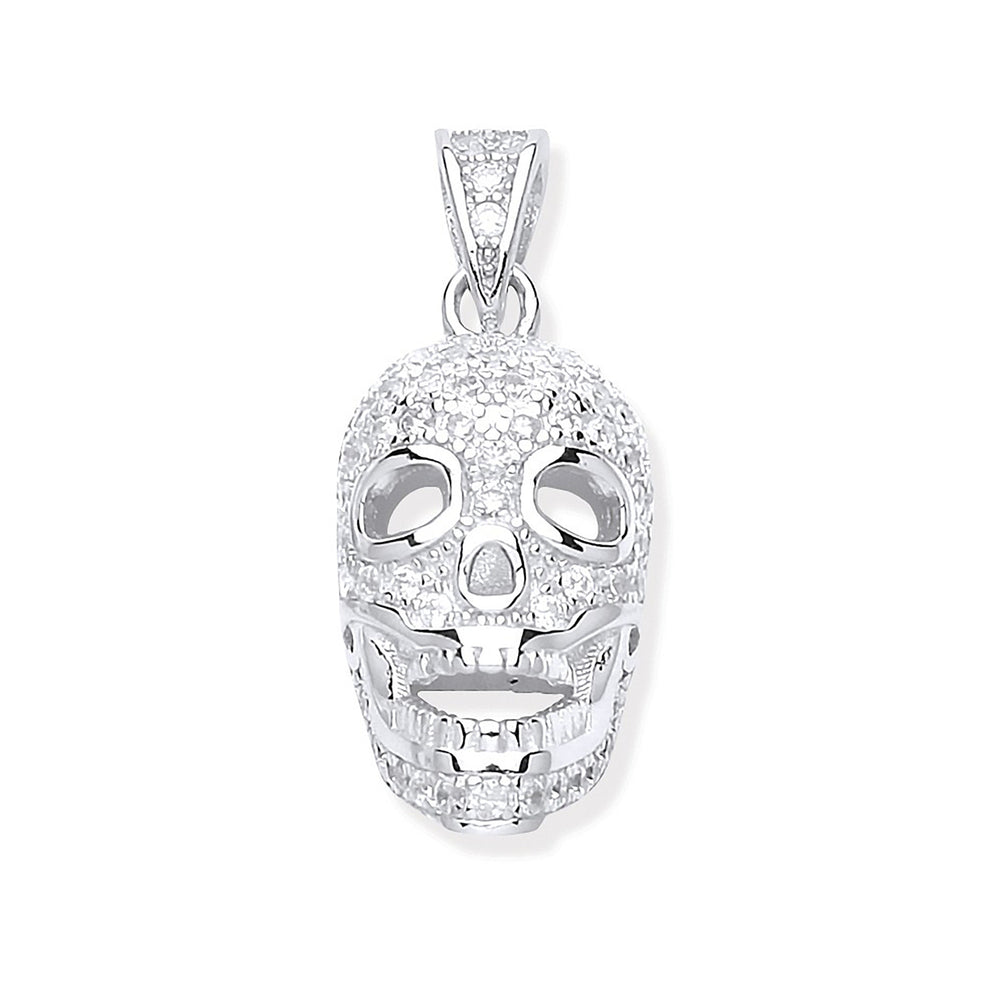Silver Cubic Zirconia Skull Bones Pendant