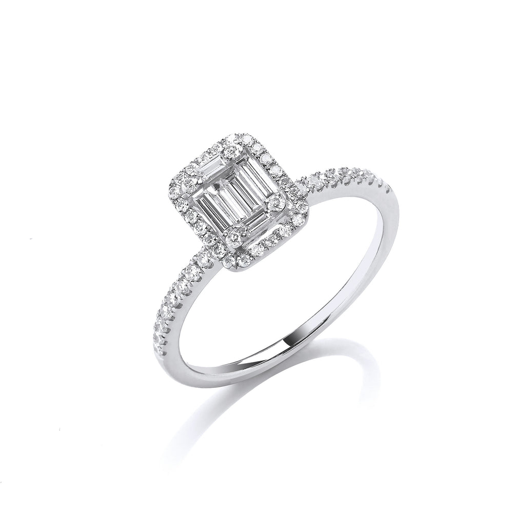 18ct White Gold 0.50ct Baguette & Brilliant Cut Diamonds Rectangle Halo Ring