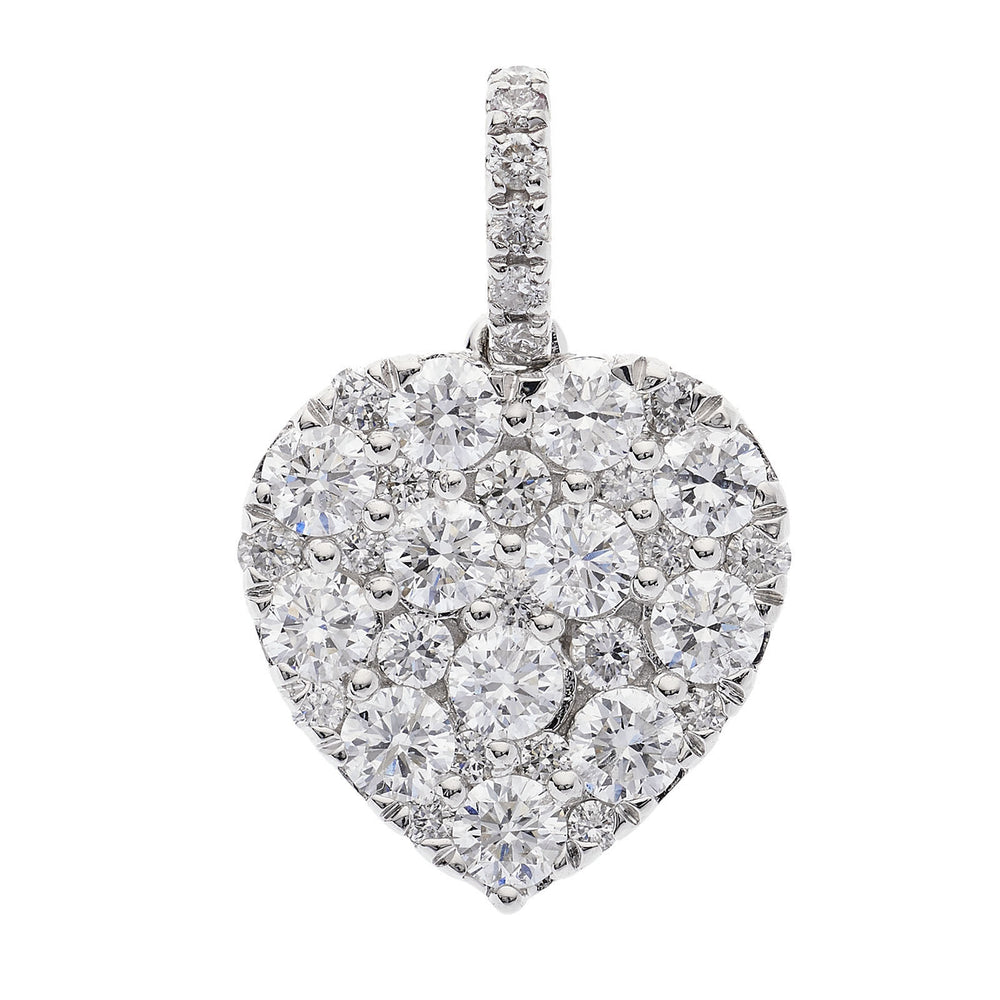 18ct White Gold 1.00ctw Brilliant Cut Diamond Grain Set Heart Pendant – product view