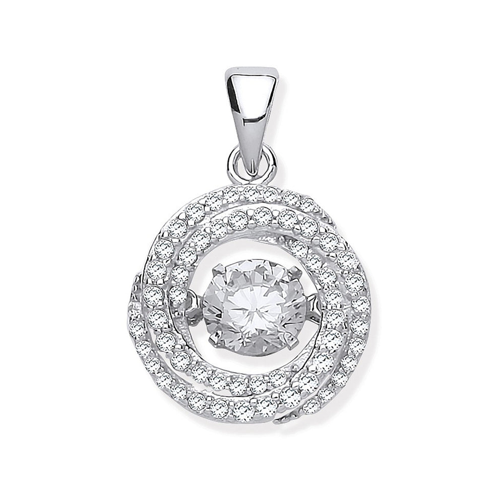 Silver Cubic Zirconia Swirl Pendant with Hanging Shimering Cubic Zirconia