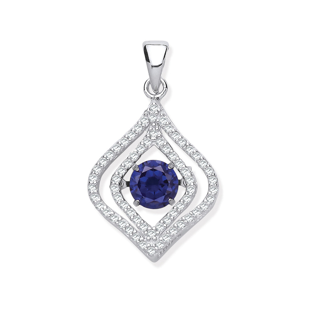 Silver Cubic Zirconia Pendant with Hanging Shimmering Blue Cubic Zirconia