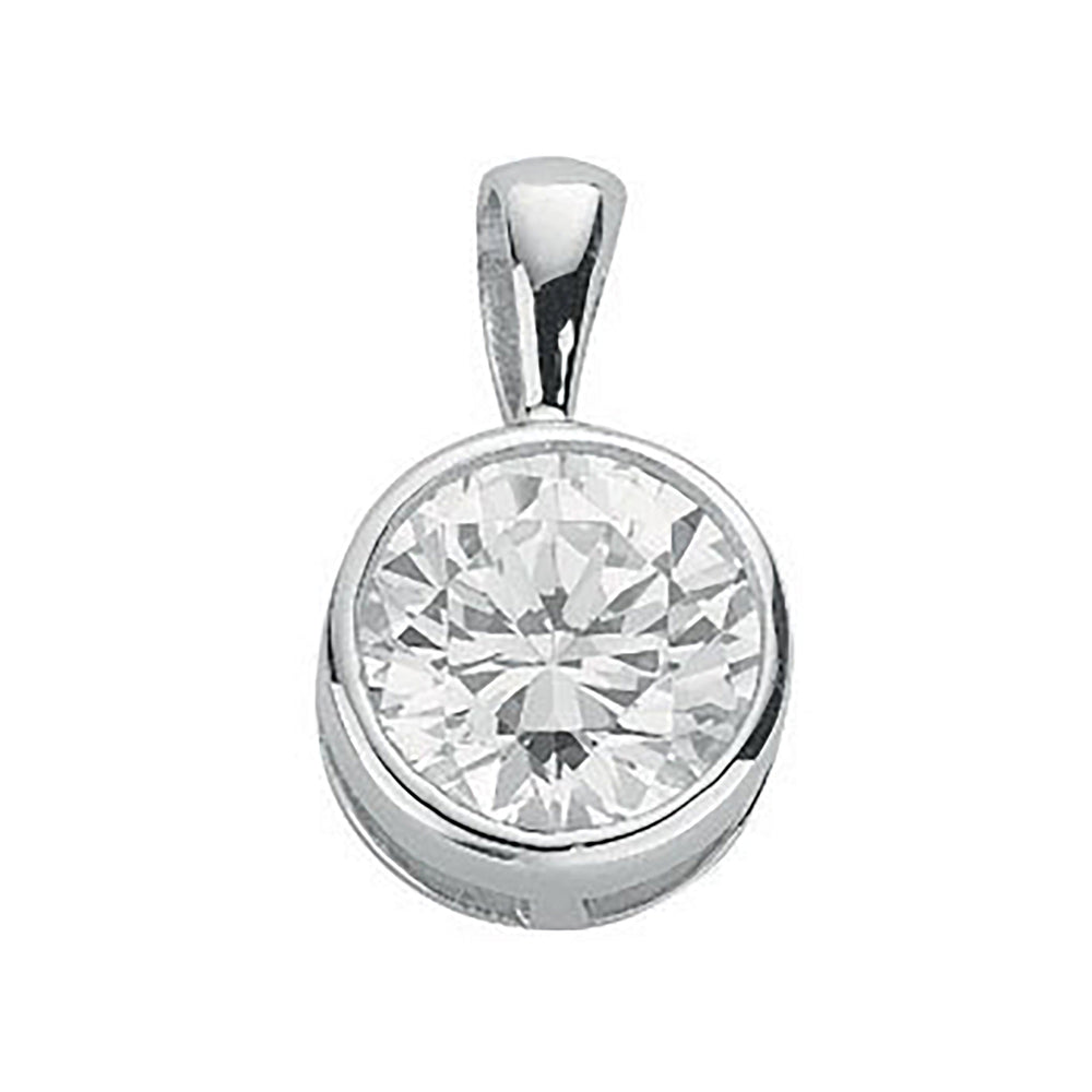 Silver Rubover Set Cubic Zirconia Single Stone Pendant