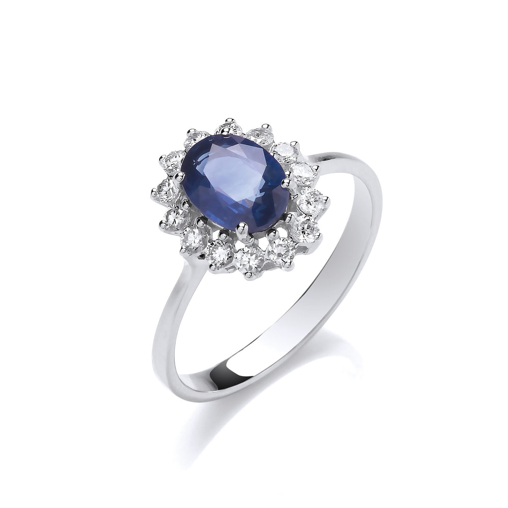 18ct White Gold 0.35ct Diamond & 1.40ct Sapphire Ring – product view