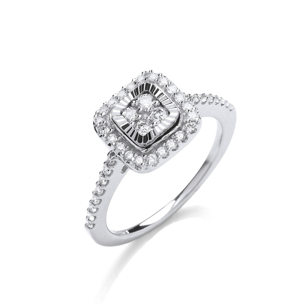 9ct White Gold 0.40ctw Diamond Cluster Ring with D/C Bezel