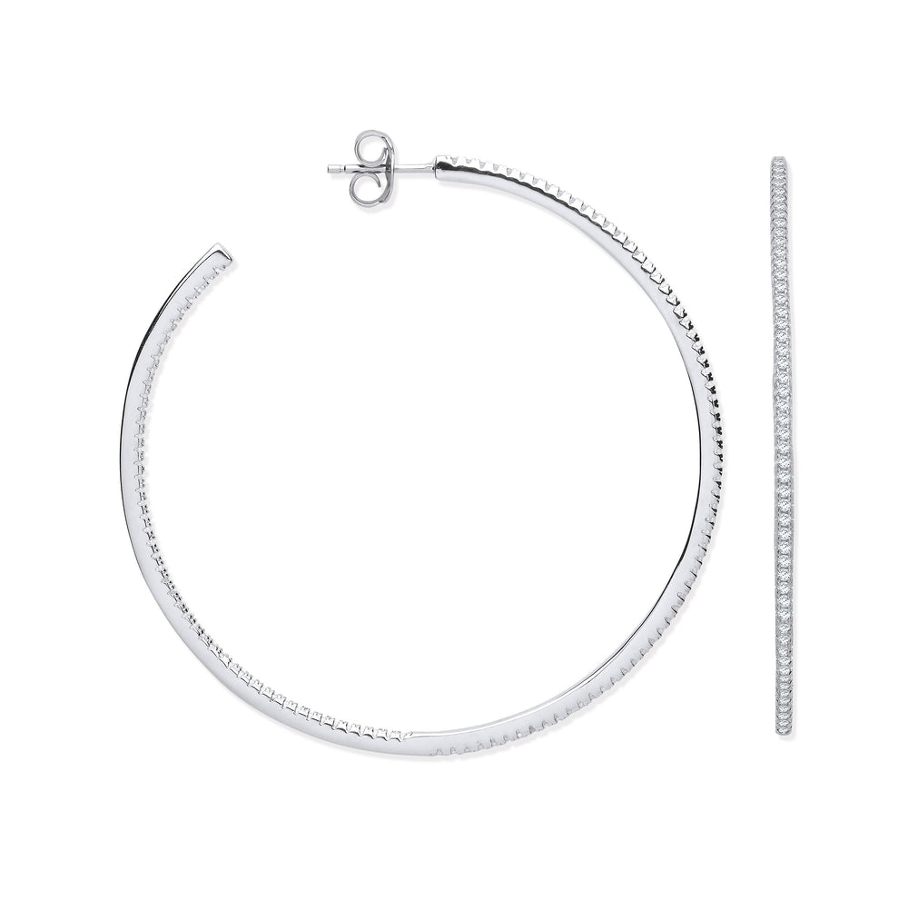 Silver Cubic Zirconia Large Hoop Earrings