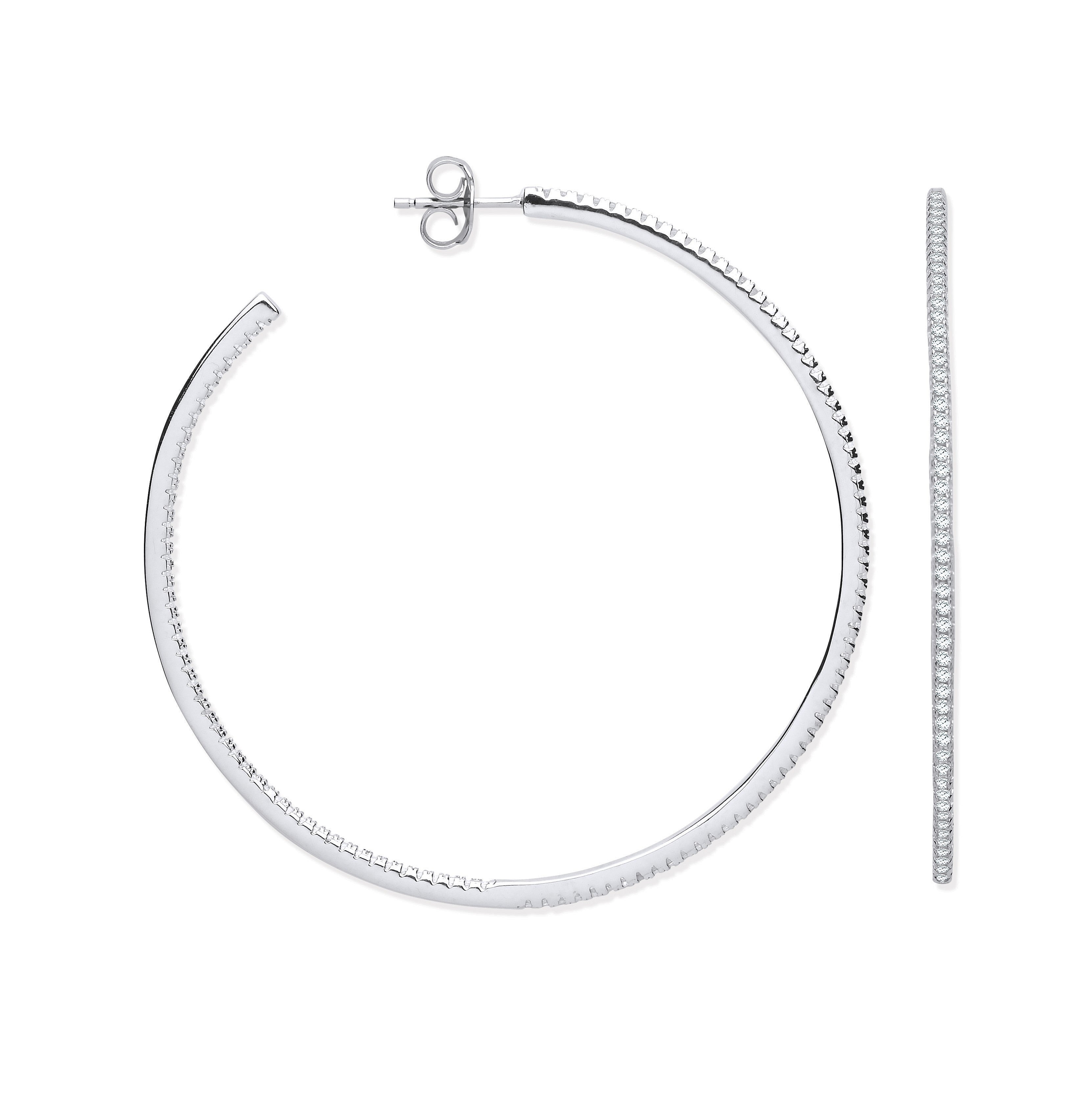 Silver Cubic Zirconia Large Hoop Earrings