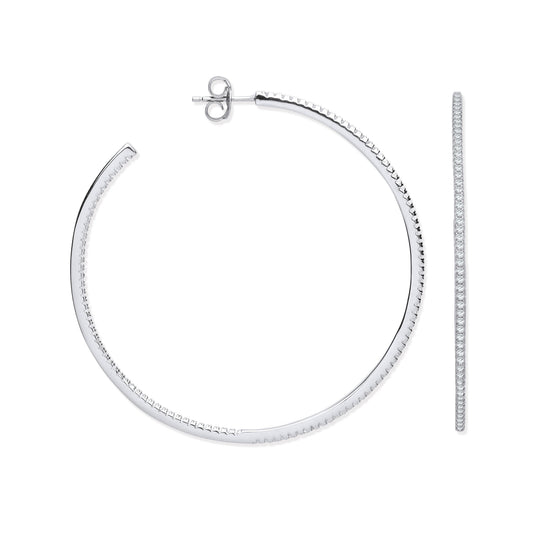 Silver Cubic Zirconia Large Hoop Earrings
