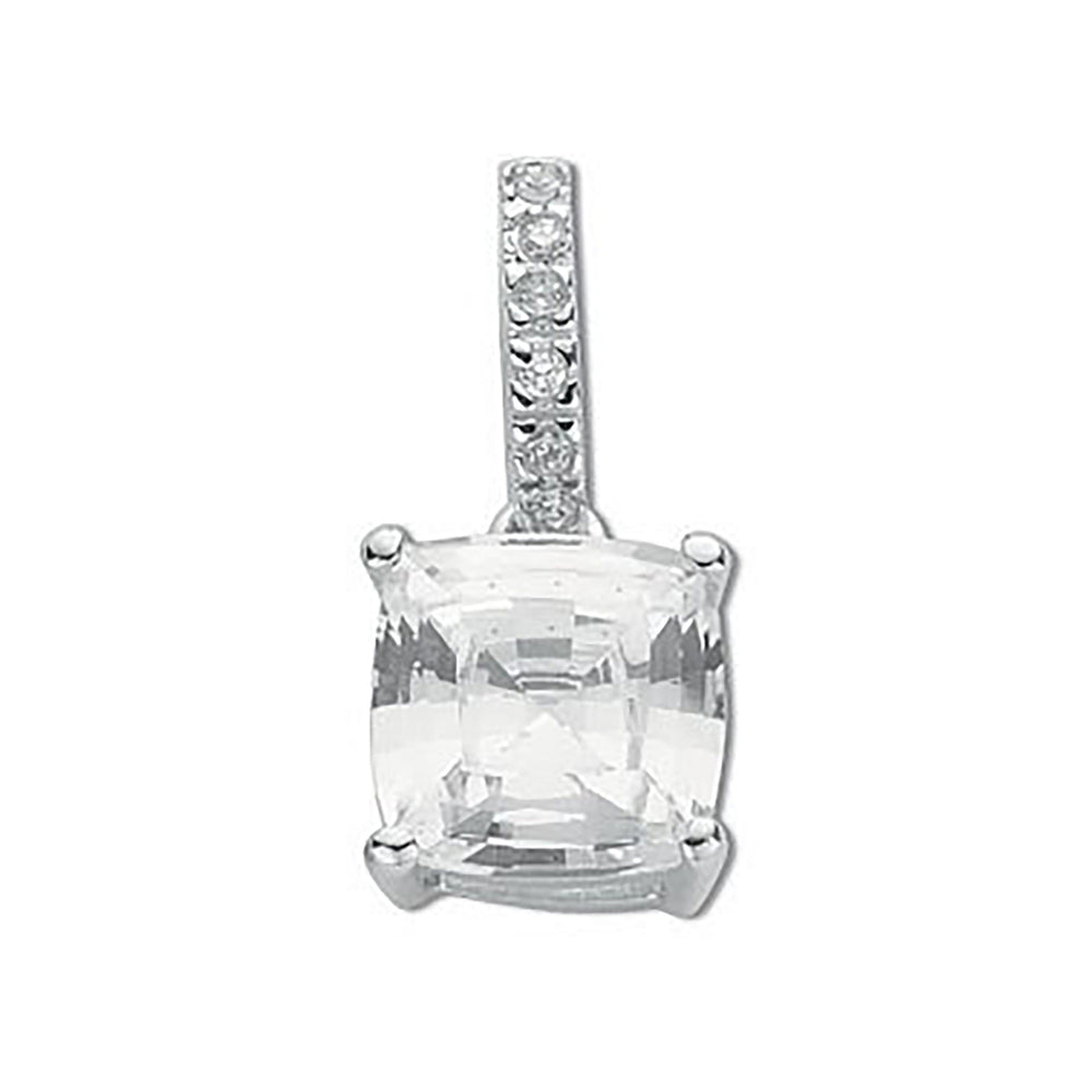 Silver Claw Set Princess Cut Cubic Zirconia Single Stone Pendant