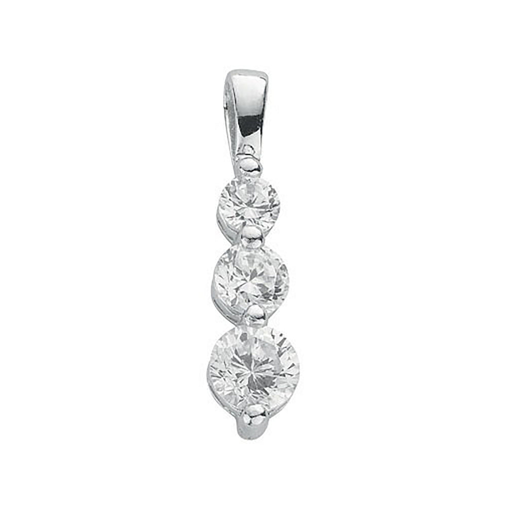Silver Claw Set Cubic Zirconia Trilogy Drop Pendant