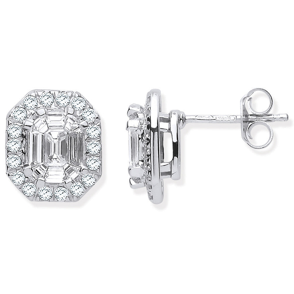 18ct White Gold Rd. Baguettes & Emerald Centre 1.40ctw Diamond Studs