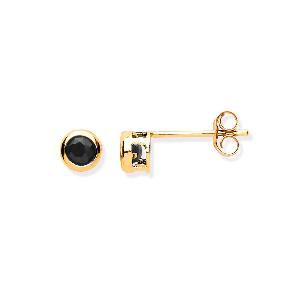 9ct Yellow Gold 3.8mm Black Sapphire Rubover Studs