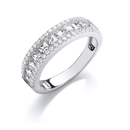 Silver Princess Cut & Round Cubic Zirconias Half ET Ring