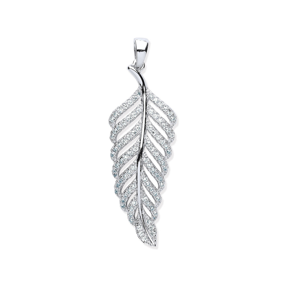 Silver Cubic Zirconia Leaf Drop Pendant – product view