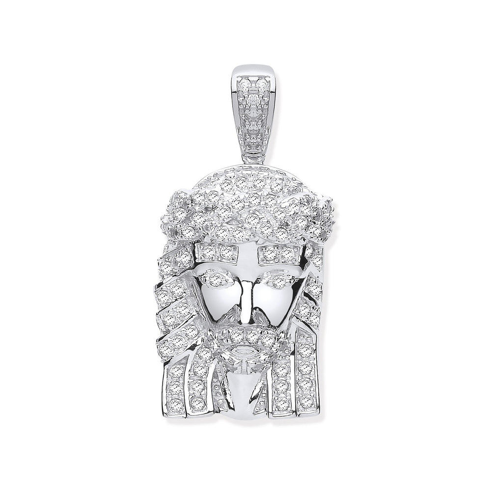Silver Cubic Zirconia Jesus Pendant