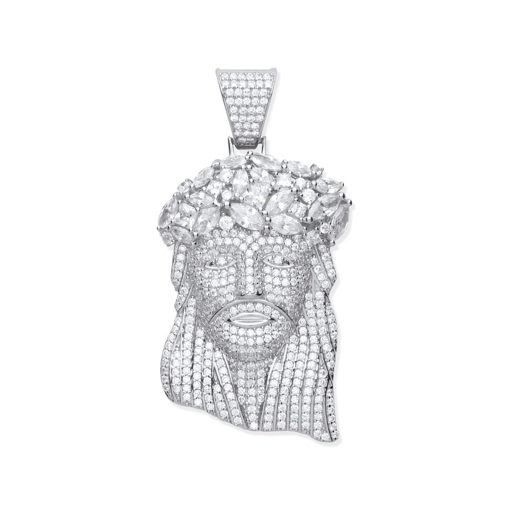 Silver Cubic Zirconia Pendant Jesus with Crown of Thorns – product view
