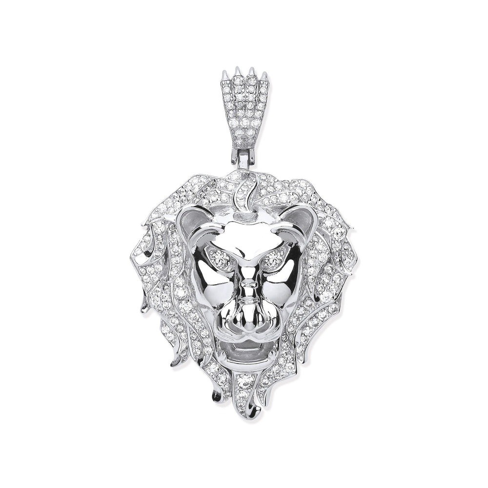 Silver Cubic Zirconia Lion Head Pendant
