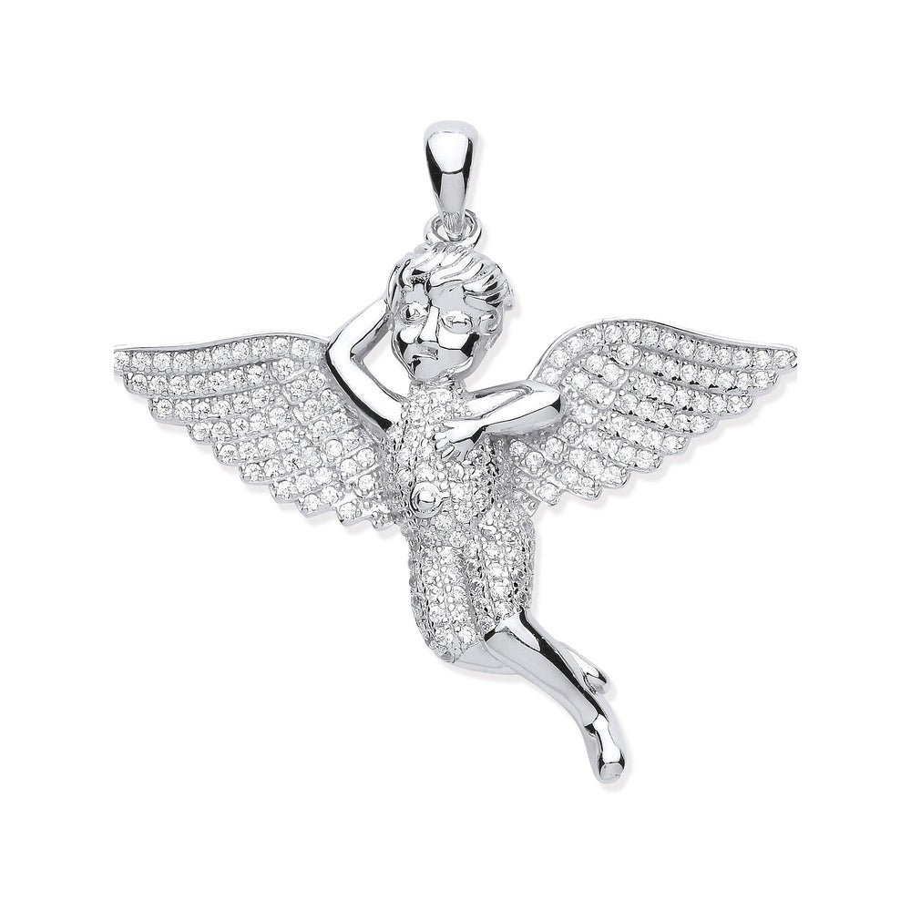 Silver Cubic Zirconia Cherub Angel Pendant – product view