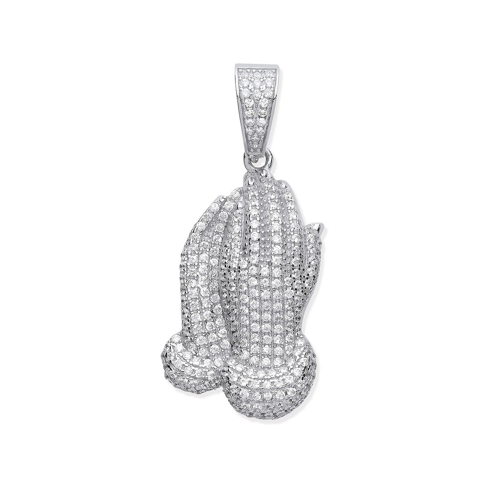 Silver Cubic Zirconia Praying Hands Pendant